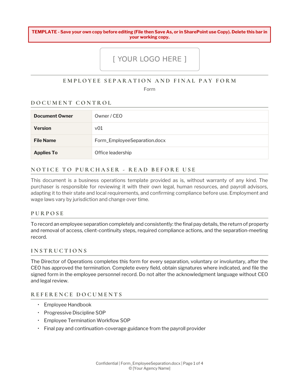 Employee Separation and Final Pay Form